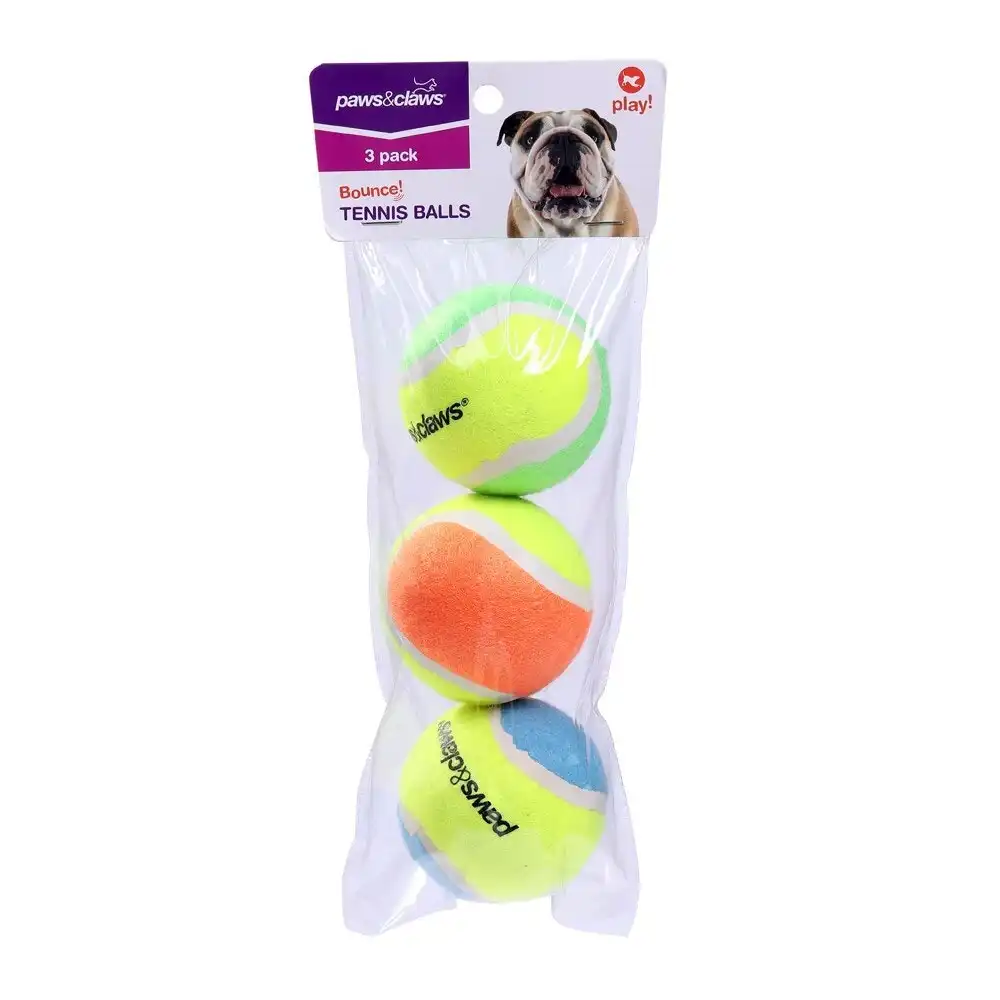 3PK Paws & Claws 6cm Tennis Balls 2-Tone Dog Toy Interactive Fun Play Game Toys