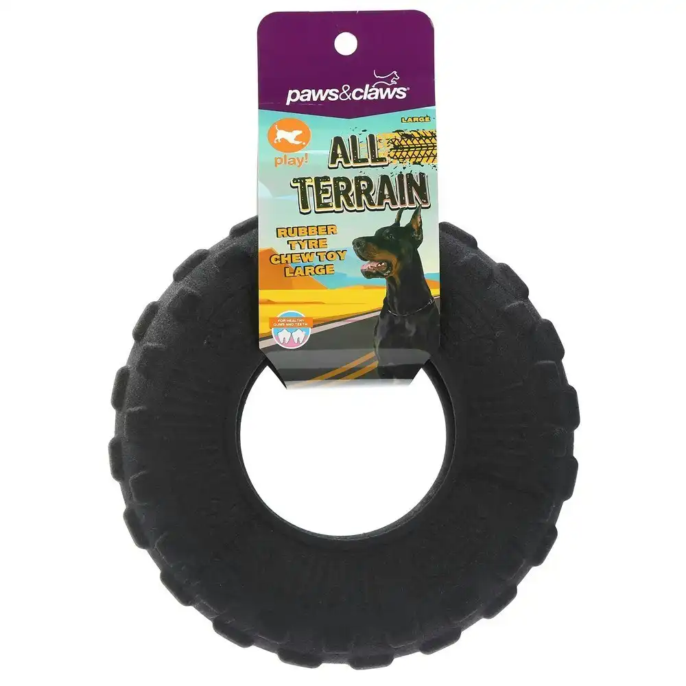 Paws & Claws All Terrain 21cm Rubber Tyre Dog Toy Pet Chew Teething Large Black