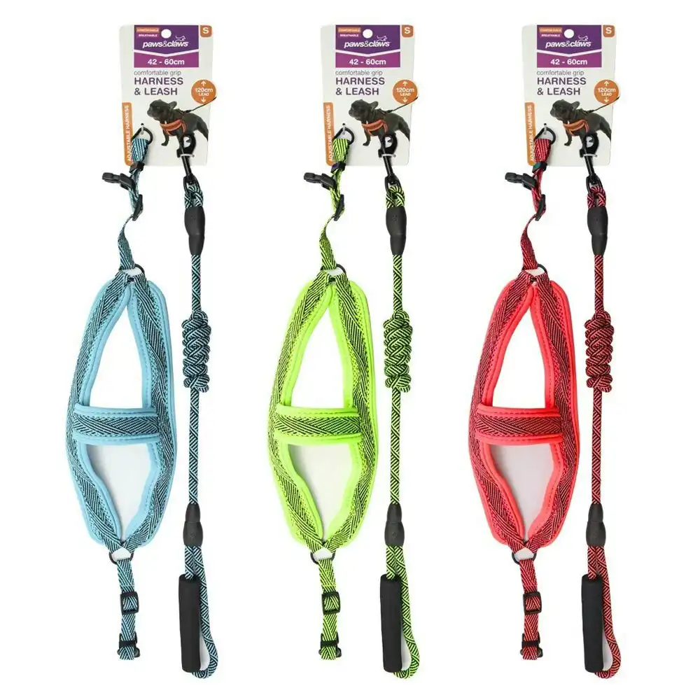 3x Paws & Claws Dog/Pet Mesh 120cm Lead/42-60cm Adjustable Harness Small Assort.