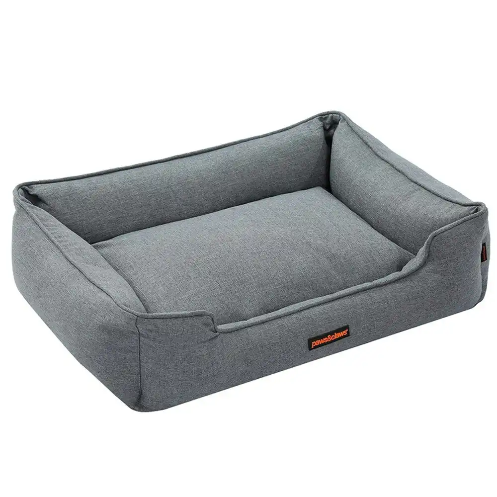 Paws & Claws Pia 80cm Walled Pet Dog Bed Sleeping Rectangle Cushion Large Grey