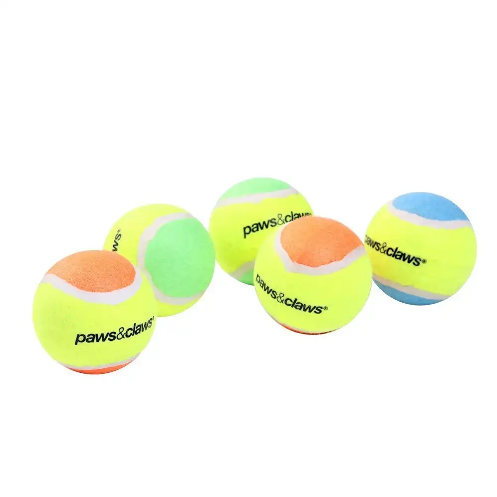 5PK Paws & Claws 6cm Tennis Balls 2-Tone Dog Toy Interactive Fun Play Game Toys