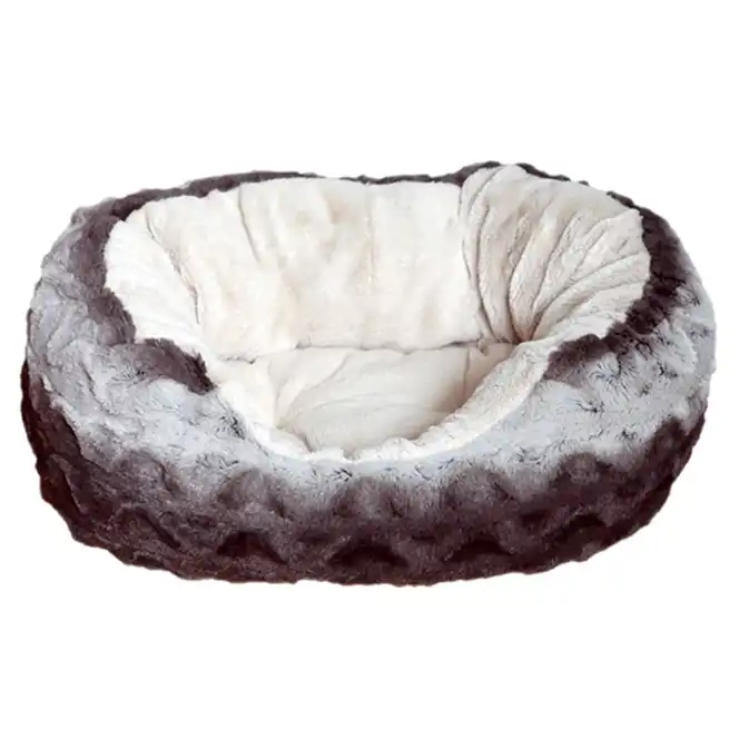 Rosewood Grey/Cream Pet Dog Snuggle Sleeping Soft Plush/Bed Resting Oval 96cm