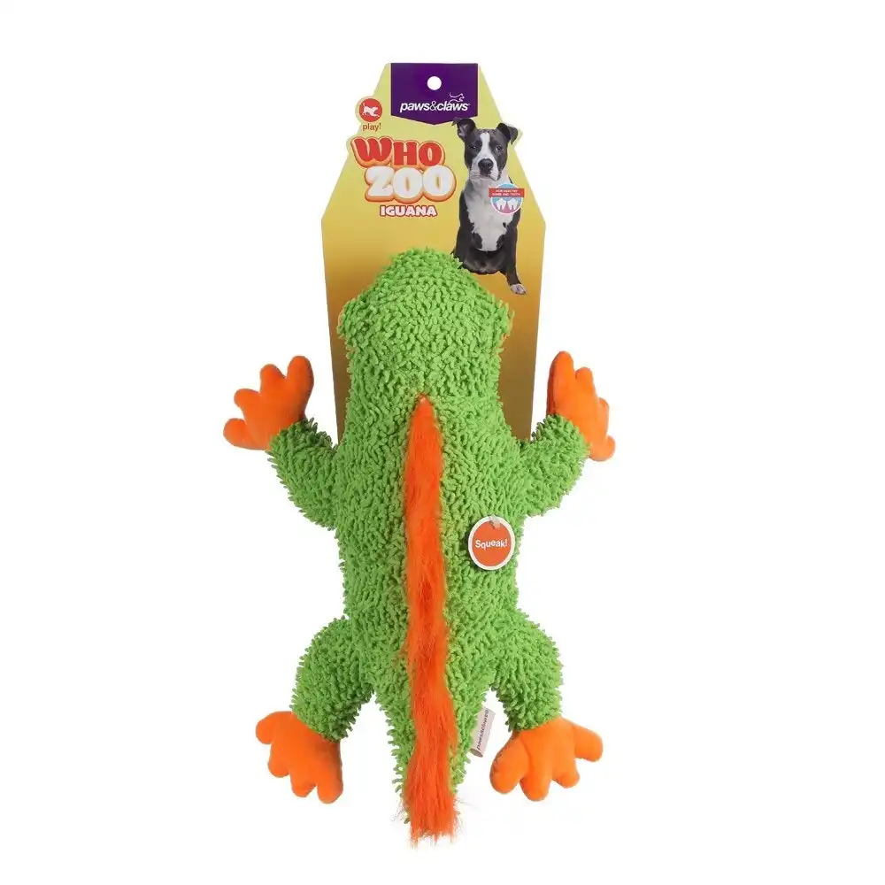 Paws And Claws 40cm Who Zoo Iguana Microfibre Plush/Soft Dog/Pet Toy w/ Squeaker