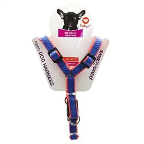 4x Paws & Claws Colourful Nylon Dog Harness 30-50cm Adjustable Safety Strap Asst