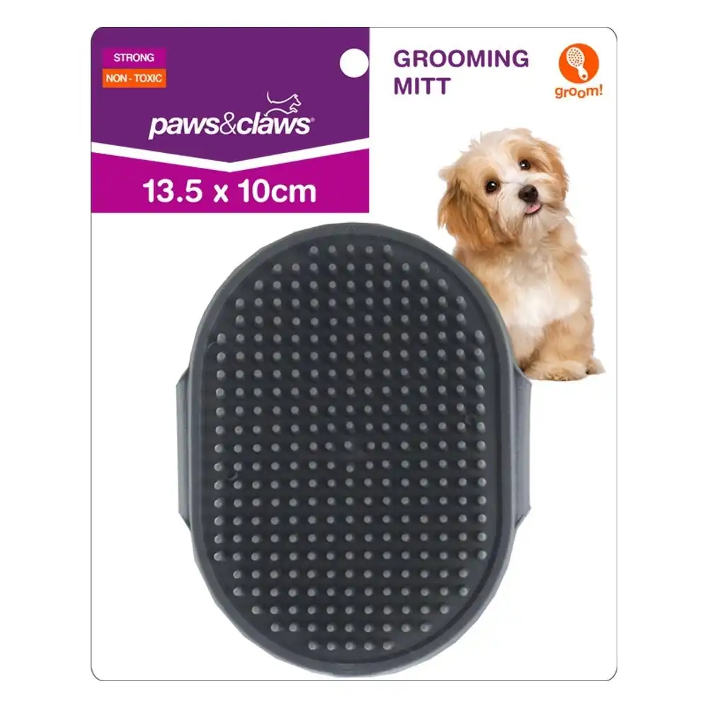 Paws & Claws Pet Dog Grooming Rubber Mitt 13.5cm Bath Hair Comb Groom Brush Grey