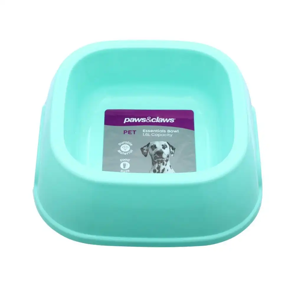 Paws & Claws Pet Essentials Dog 1.6L/21cm Bowl Square Food Feeder w/Handle Asst.
