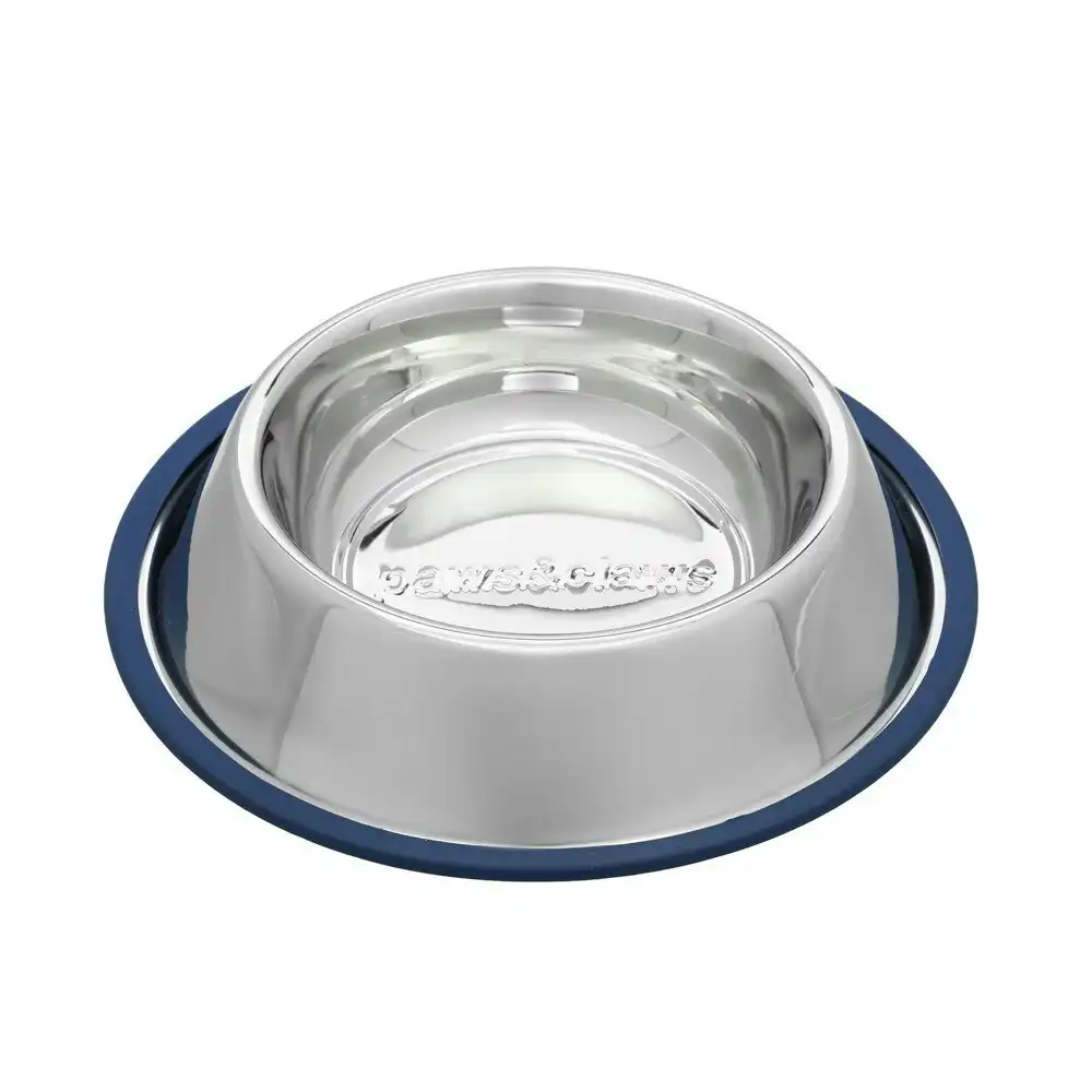 Paws & Claws Dog Feeding Bowl 850ml/25cm Pet Food Stainless Steel Feeder Blue