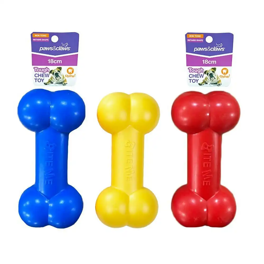 3x Paws & Claws 18cm Super Tuff Bone TPR Pet Dog Toy Interactive Fun Play Assort