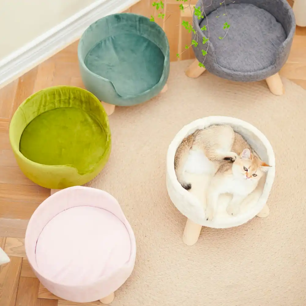 Petsbelle Cat Pet Animal 37cm Bed Round Comfy Sleep Cushion Mattress Off White