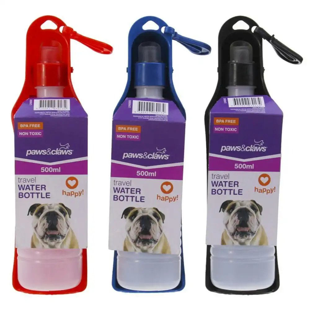Paws & Claws 500ml Travel Water Bottle Portable Container for Pet Dog Assorted