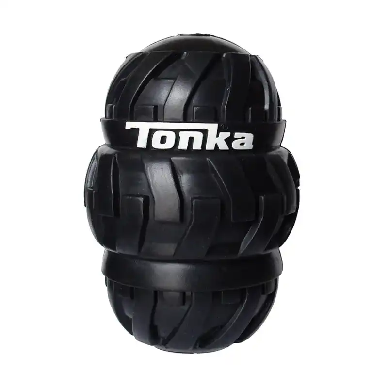 Tonka Pet 10cm Tri-Stack Tread Dog Snack Feeder Durable Rubbber Play Toy Black