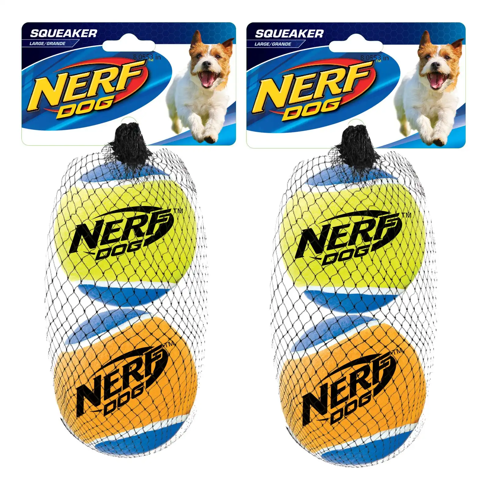 4x Nerf Dog 3" Squeak Tennis Balls Interactive Multi Use Squeak Fetch Throw Toy
