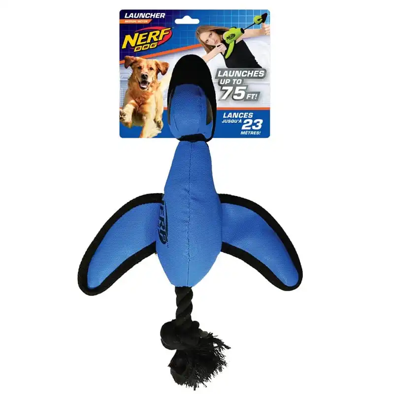 Nerf Dog Pet Trackshot Duck Shooting Launcher Bow & Arrow Plush Chewing Toy Blue