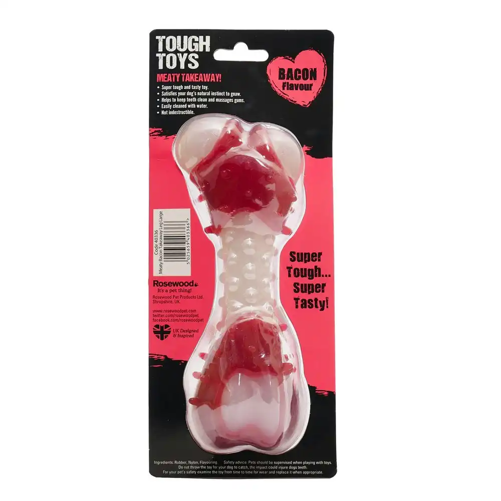 Rosewood 20cm Pet Tough Toy Meaty Takeaway Pet/Dog Bacon Flavour Chewing Bone L