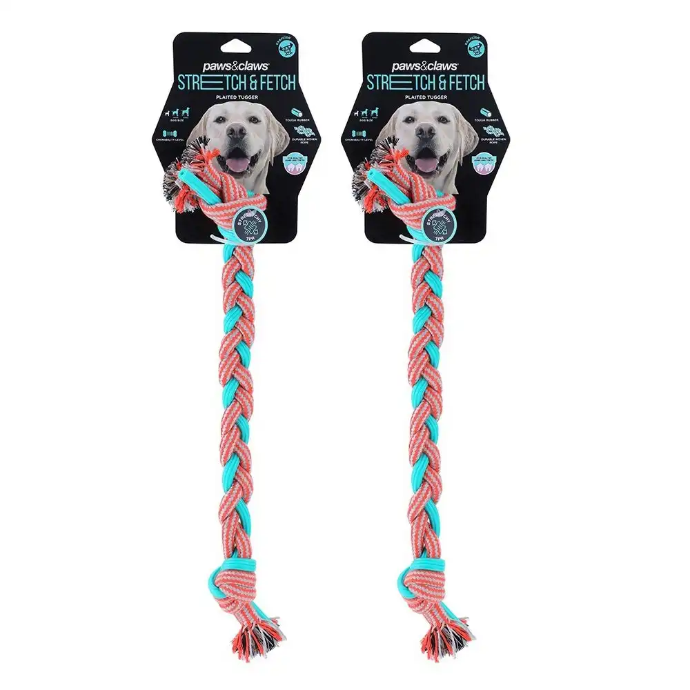 2x Paws & Claws Dog/Pet 50cm Rubber Braided Rope Plaited Tugger Interactive Toy