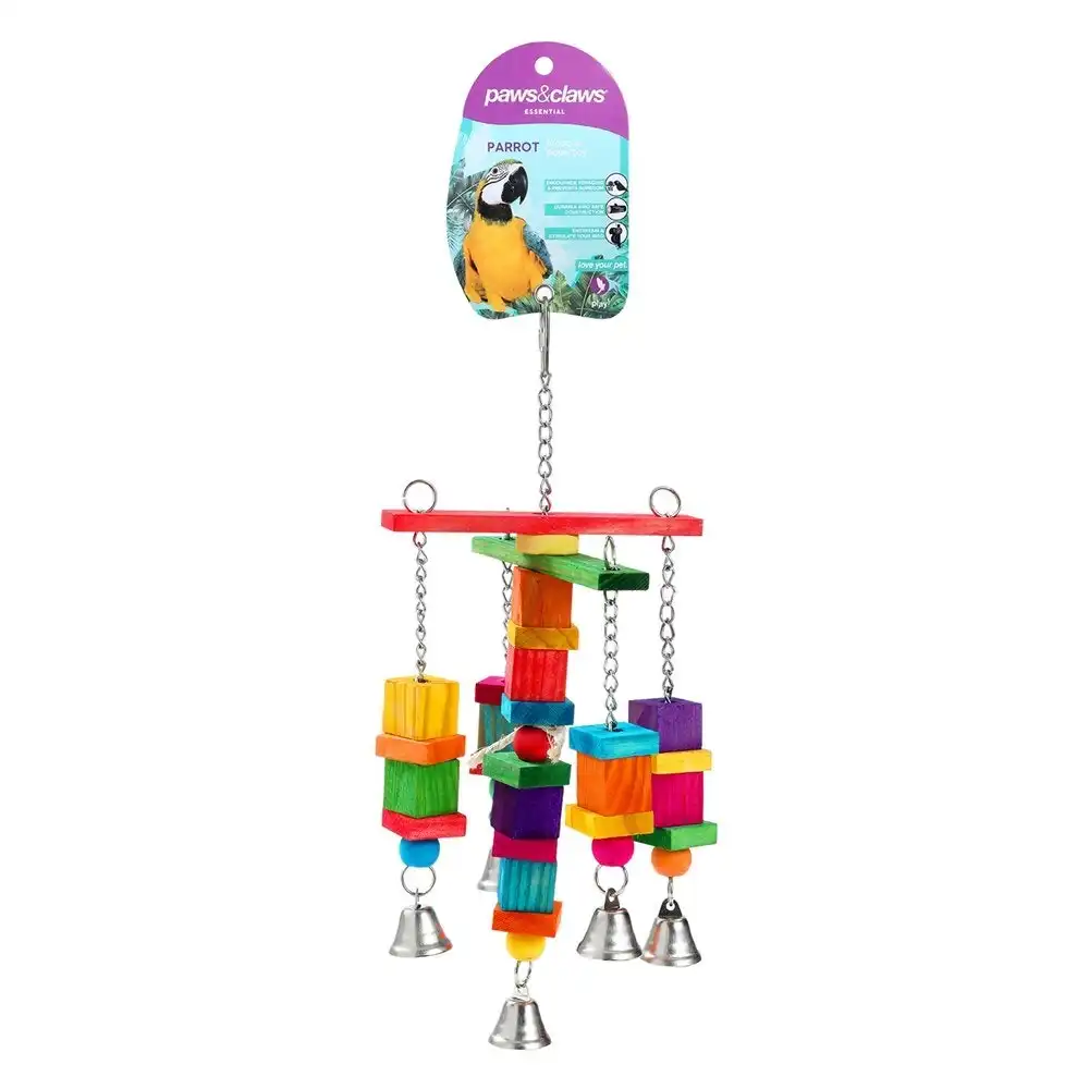 Paws & Claws Parrot/Birds Hanging 35cm Wood Rope Interactive Toy w/ Bell Large