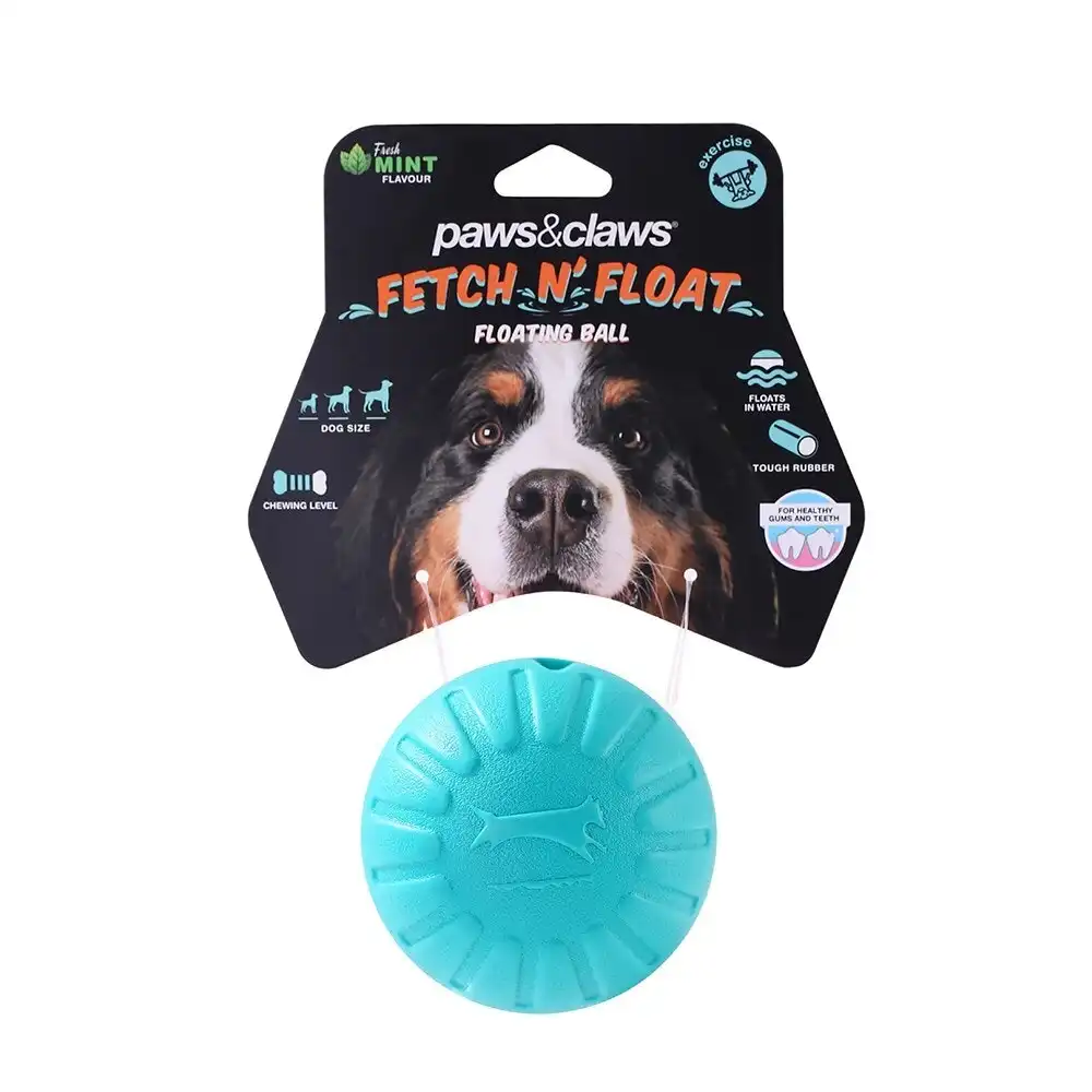 Paws & Claws 9cm Fetch N' Play Ball Pet/Dog Interactive Fun Play Chew Toy Aqua
