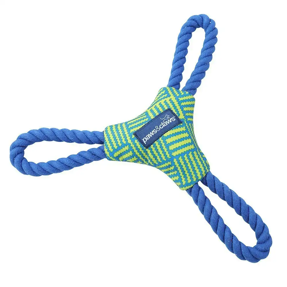 2x Paws And Claws 30x30x6cm Dura Tri Tugger Knotted Dog/Pet Squeaker Rope Toy