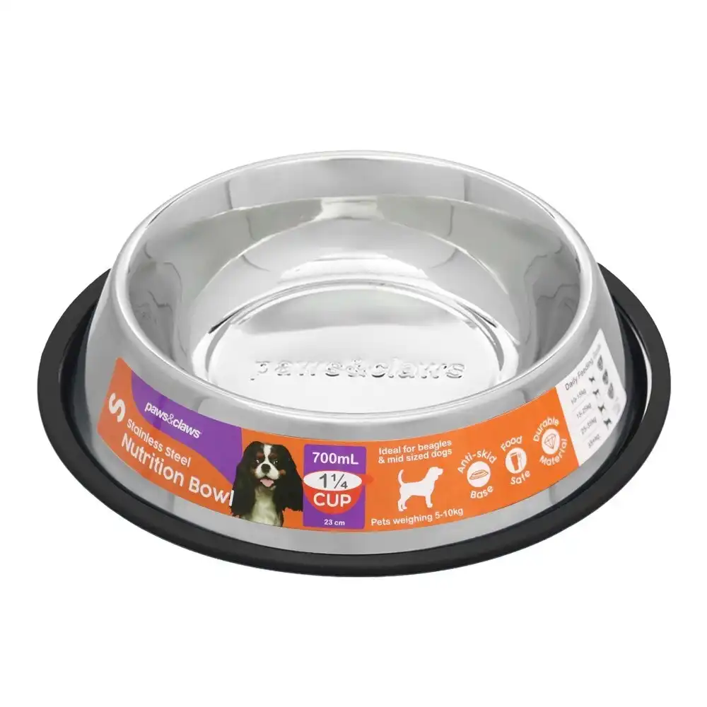 Paws & Claws 700ml Stainless Steel Pet Dog/Cat Drinking/Meal Anti-Skid Bowl BLK