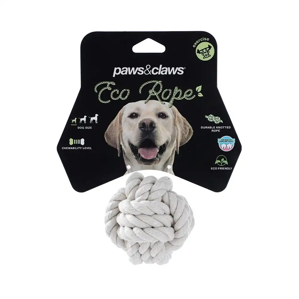 Paws & Claws 7.5cm Eco Rope Knotted Ball Pet Interactive Playing/Chew Toy White