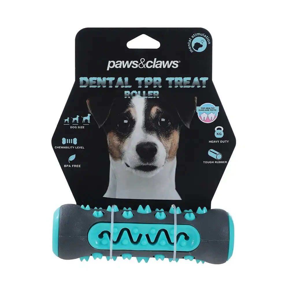 Paws & Claws Dog/Pet 15cm Rubber Treat Roller Bone Dental Chew Toy Black/Teal