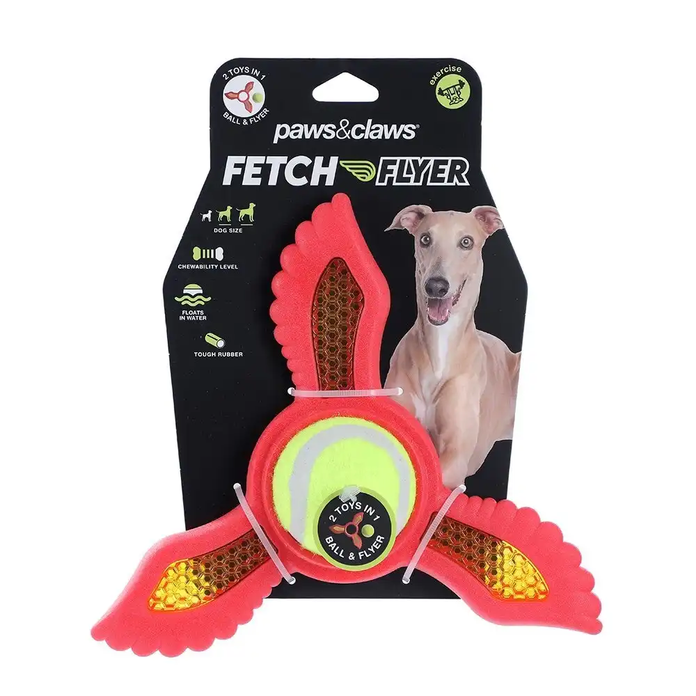 Paws & Claws 21.9x19.5x6cm Fetch Flyer Foam Dart w/ Tennis Ball Dog/Pet Toy Red