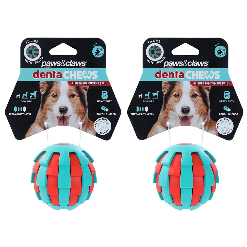 2x Paws And Claws 6.7cm Denta Chews Rubber Enrichment Ball Dog/Pet Playing Toy