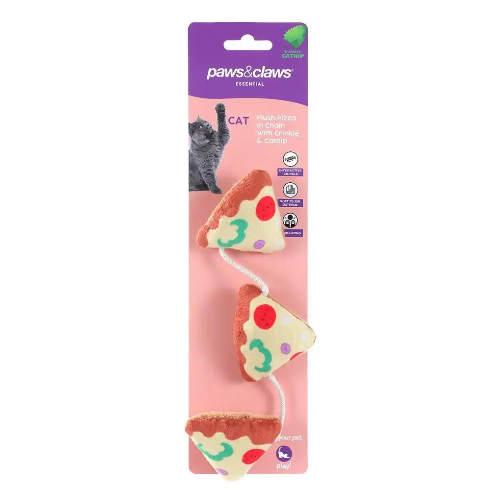 Paws & Claws Pet/Cat 27cm Plush Pizza Dangler Interactive Toy w/Crinkle & Catnip