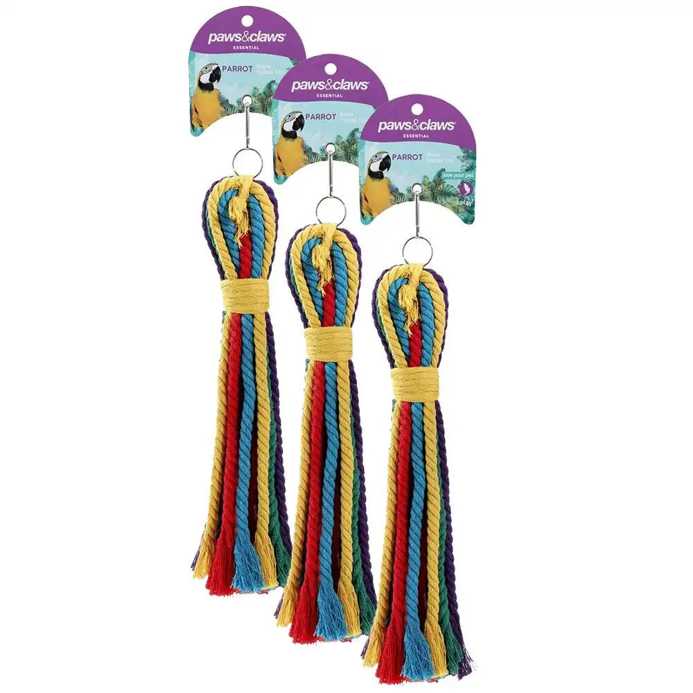 3x Paws & Claws Parrot/Birds Pet Hanging 30cm Rope Tassel Toy Interactive Play