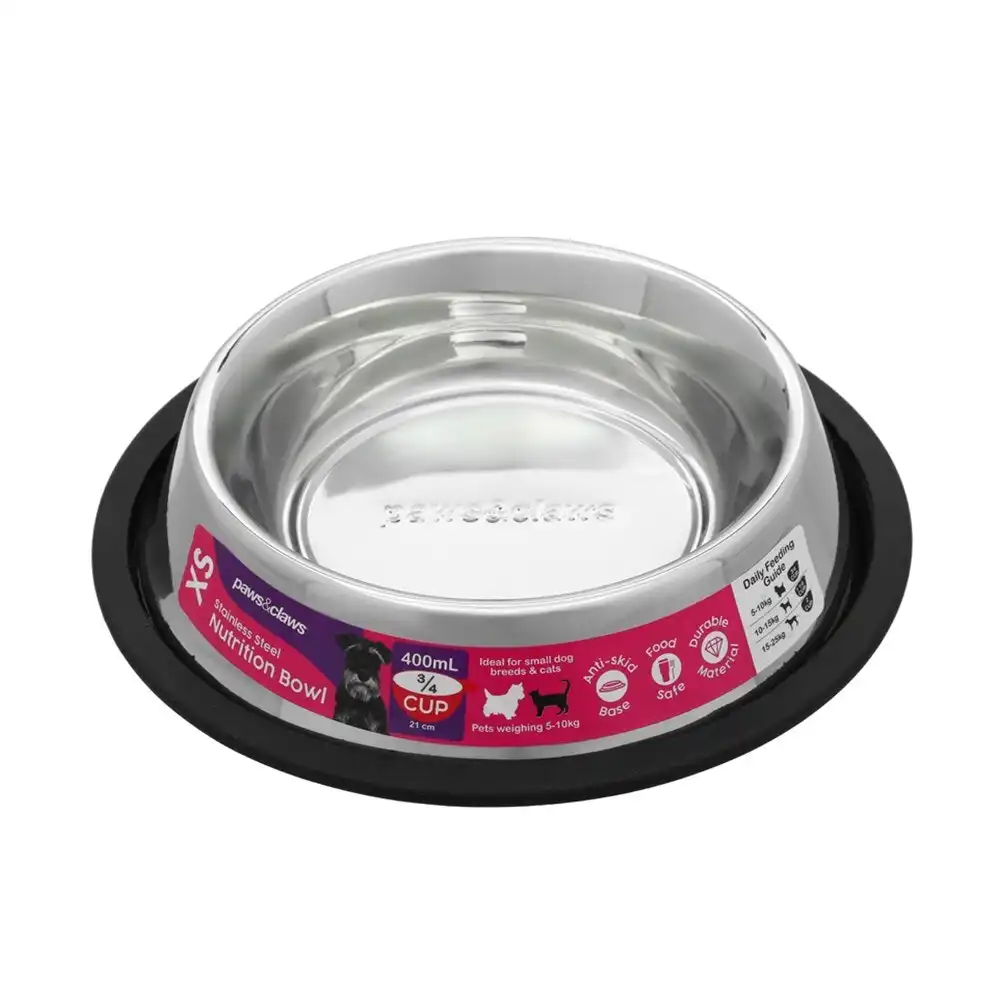 Paws & Claws 400ml Stainless Steel Pet Dog/Cat Drinking/Meal Anti-Skid Bowl BLK