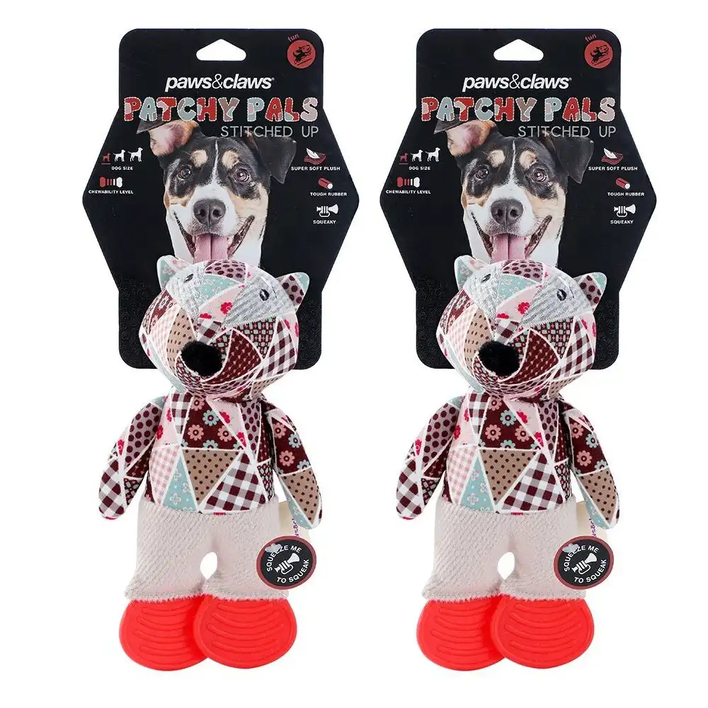 2PK Paws & Claws 23cm Patchy Pals Stitched Up Animals Plush Fox Pet Dog/Cat Toy