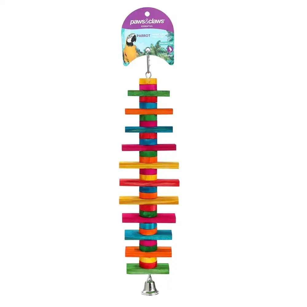 Paws & Claws Parrot Pet 39cm Hanging Wood Spiral Interactive Chew Toy w/ Bell