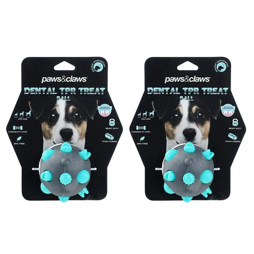 2x Paws & Claws Dog/Pet 8cm Rubber Treat Ball Puppy Interactive Dental Chew Toy