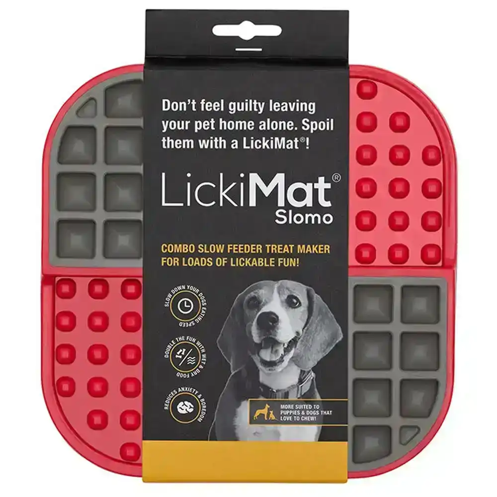 Lickimat Pet Dog/Cat Slomo 20cm Licking Mat Slow Feeder Food Feeding Pad Red