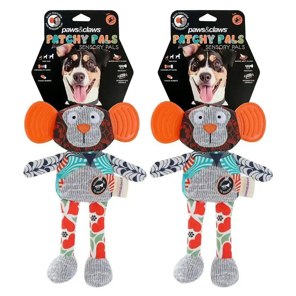 2x Paws & Claws 28x16.5cm Soft Patchy Pals Sensory Monkey Plush Doll Dog/Pet Toy