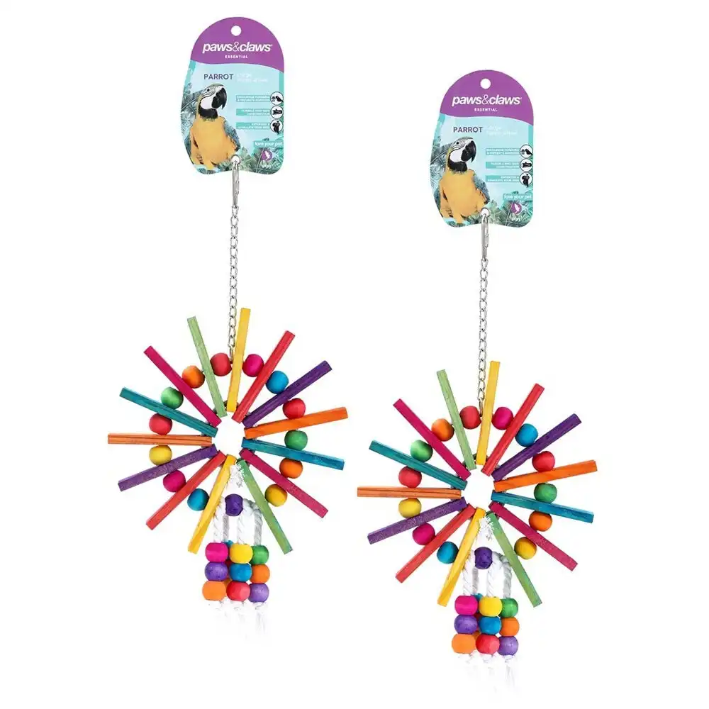 2x Paws & Claws Parrot Hanging 29cm Ferris Wheel Wooden Interactive Toy Large