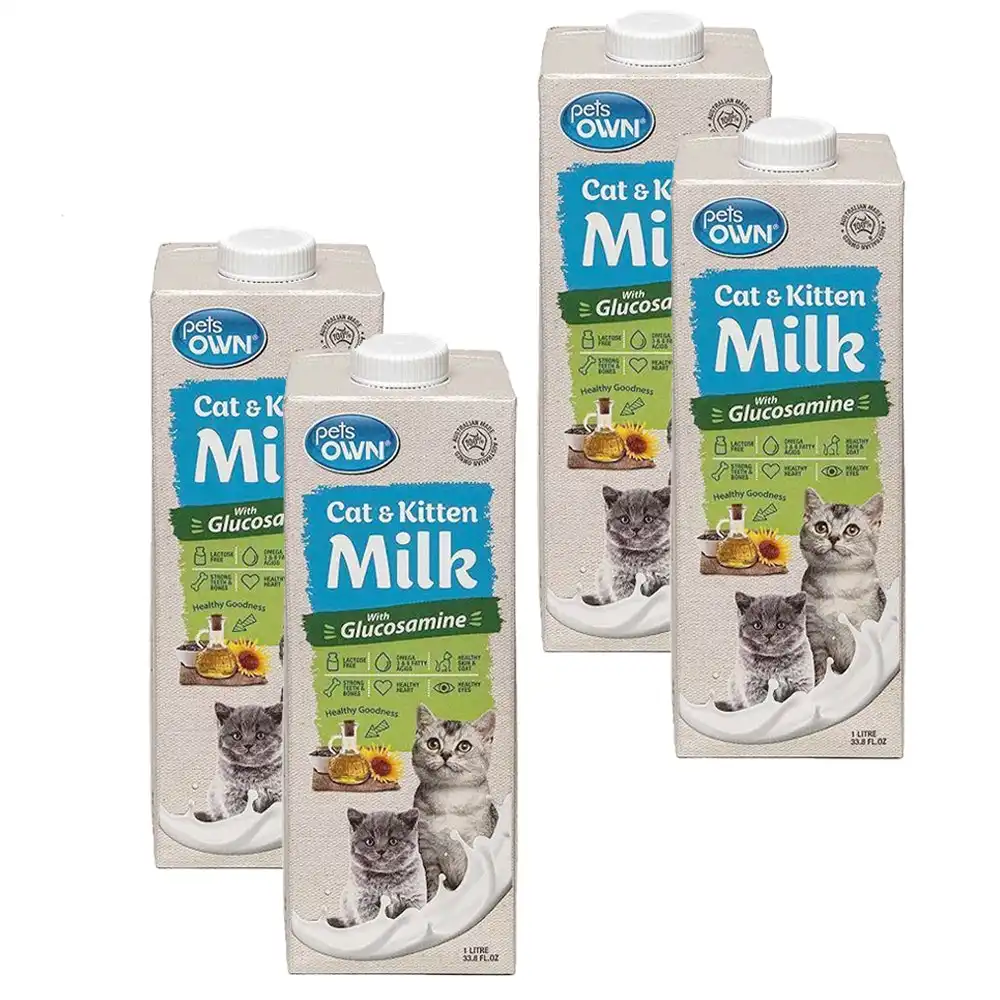 4x Pets Own Cat & Kitten Lactose Free Milk w/ Glucosamine Drinks Feeding/Food 1L