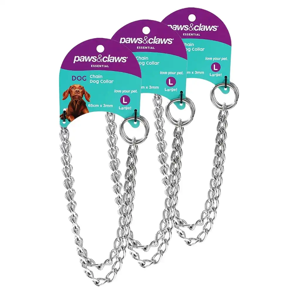 3x Paws & Claws 65cm x 3mm Chain Dog Neck Traning Collar Choker For Large Dogs