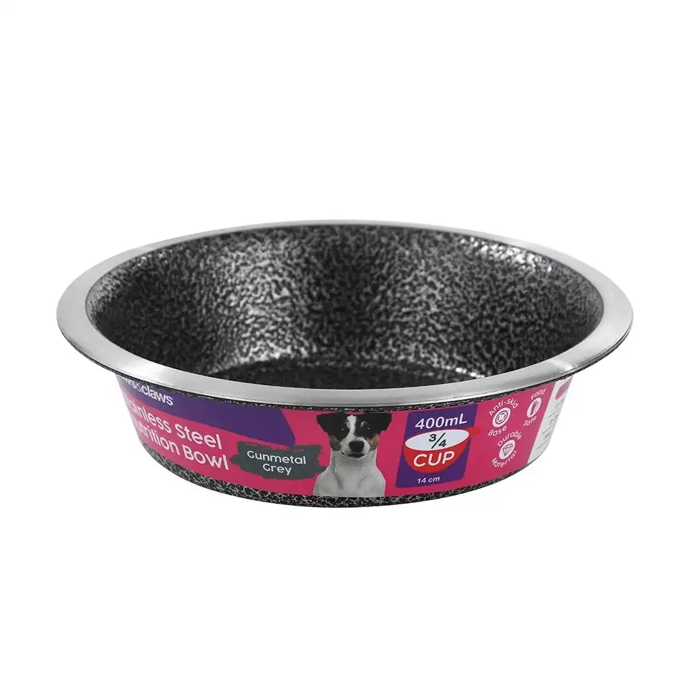 Paws & Claws Pet/Dog 14cm/400ml Stainless Steel Bowl/Feeder Speckled Gunmetal