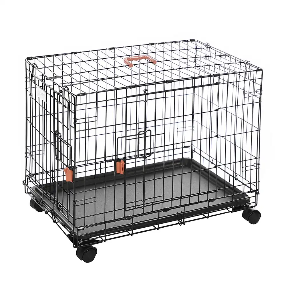 M-Pets 2-Door Medium 91cm Voyager Wire Crate Pet/Dog Cage w/ Wheels/Lock Black