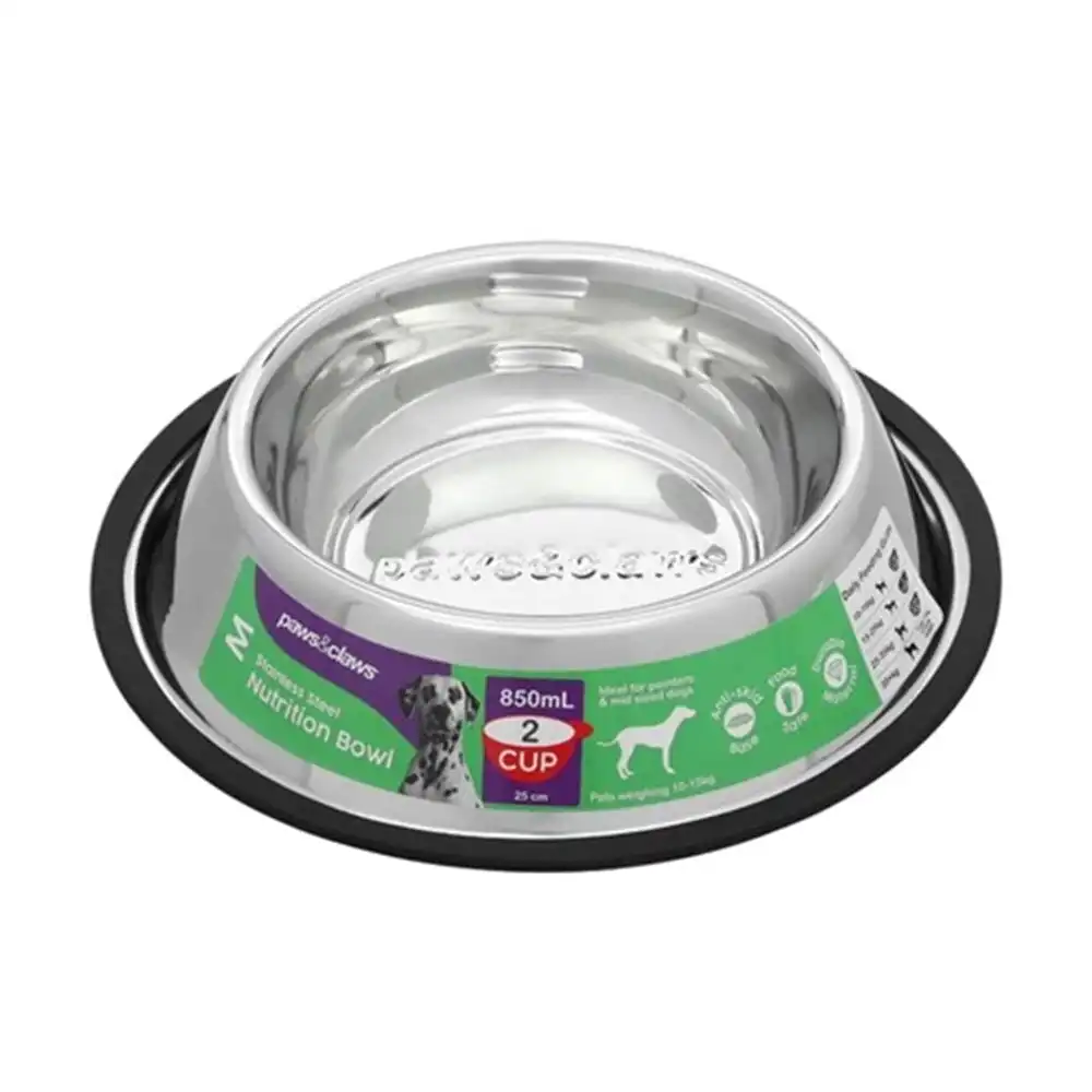Paws & Claws 850ml Stainless Steel Pet Dog/Cat Drinking/Meal Anti-Skid Bowl BLK