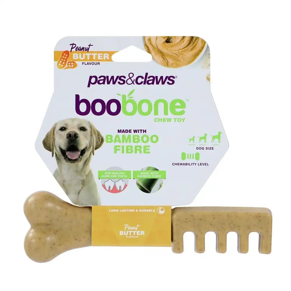 Paws & Claws 18.5cm Boobone Bamboo Toothbrush/Chew Toy Peanut Butter Pet/Dog