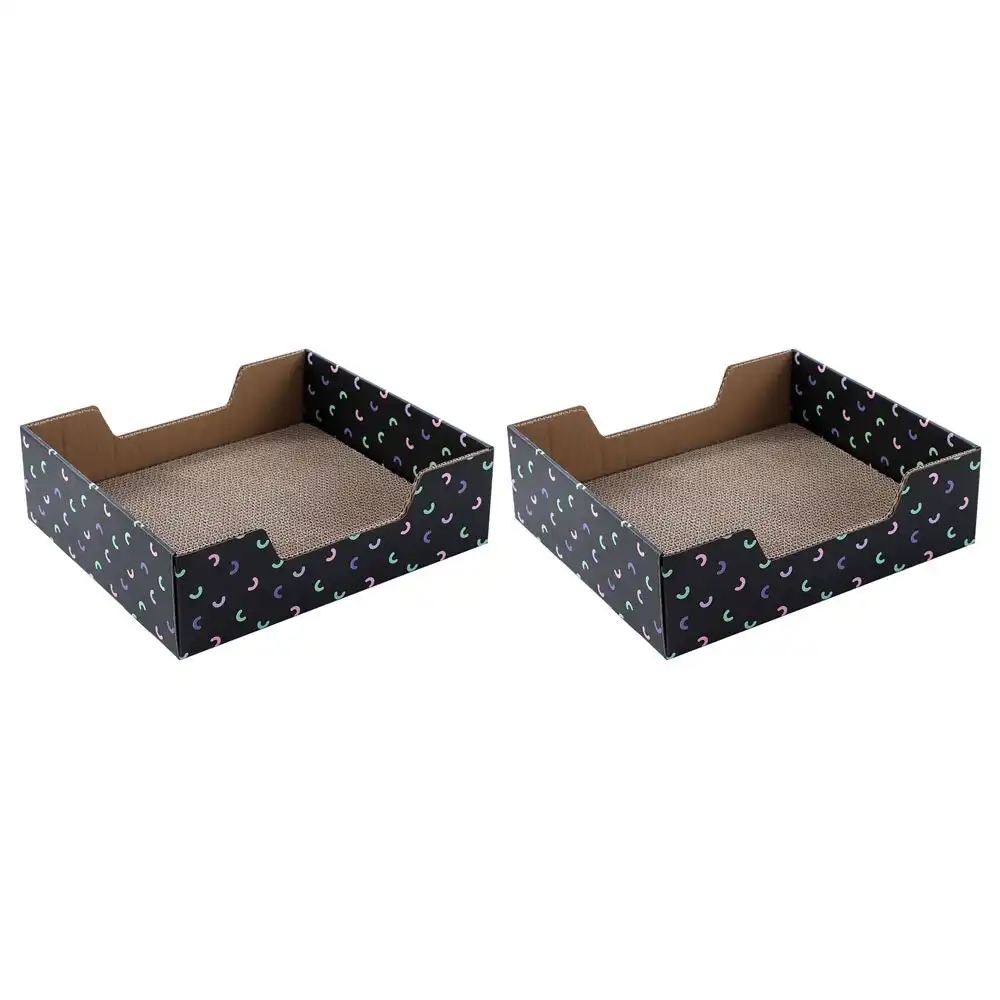 2x Paws & Claws 38cm Cat Scratcher Box/Pet Scratch Cardboard Bed w/ Catnip Black