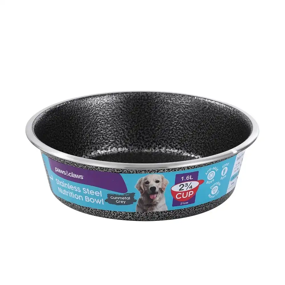 Paws & Claws Pet/Dog 21cm/1.5L Stainless Steel Bowl/Feeder Speckled Gunmetal