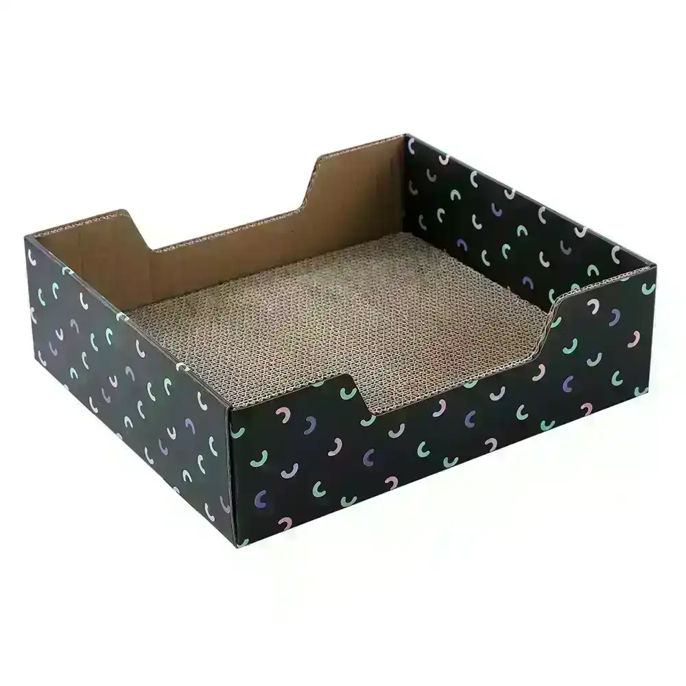 Paws & Claws 38cm Cat Scratcher Box/Pet Scratch Cardboard Bed w/ Catnip Black