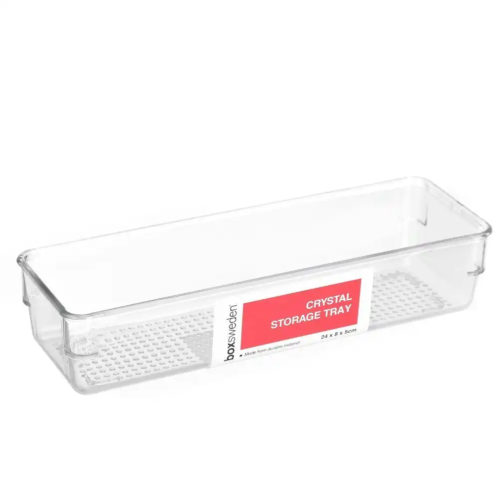5x Boxsweden 24x8cm Crystal Plastic Storage Tray Home Kitchen Office Organiser