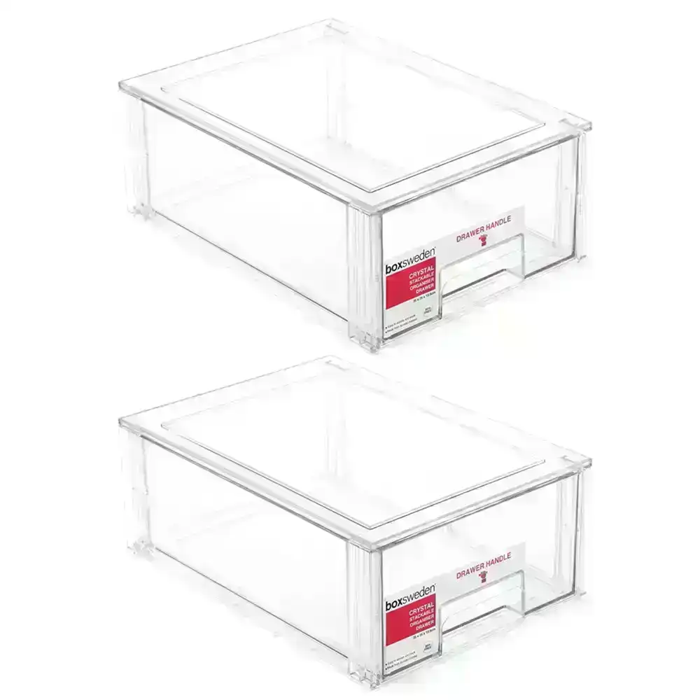 2x Box Sweden Crystal Stackable Organiser Drawer 35cm Storage Cabinet Box