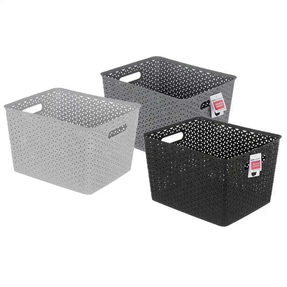 3x Box Sweden Organiser Basket Wicker Design 35.5cm Storage Box Containers Asst.