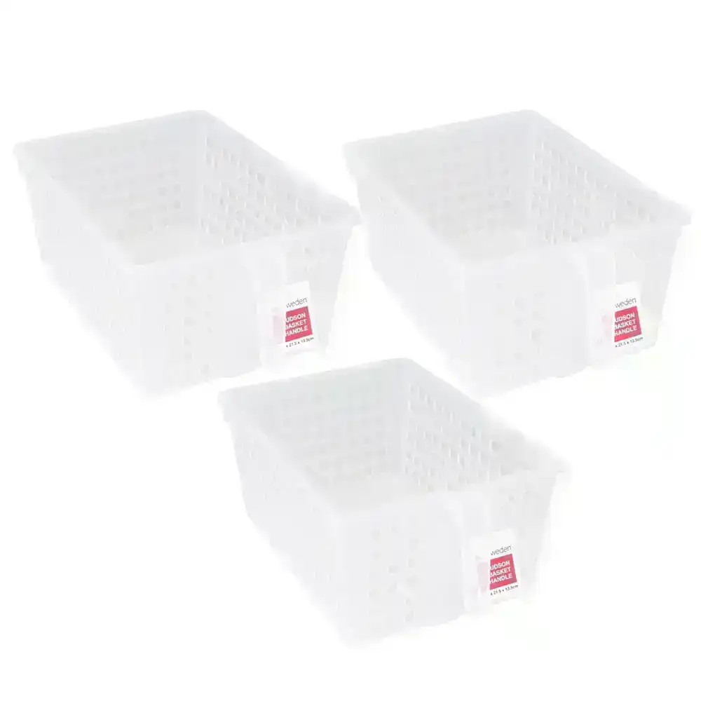 3PK Box Sweden Hudson Basket w/ Handle 34cm Office Storage Container Organiser