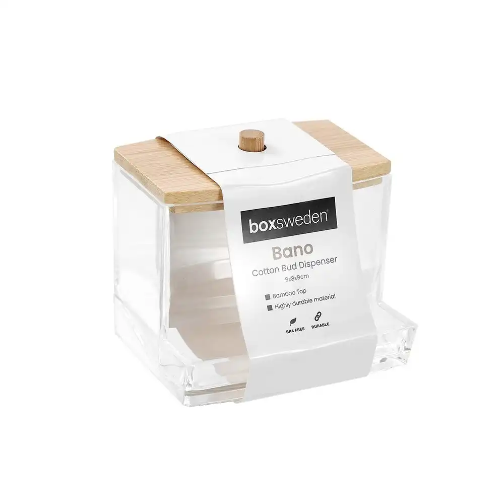 Boxsweden Bano 9cm Cotton Bud Home Storage Dispenser Container w/ Bamboo Lid